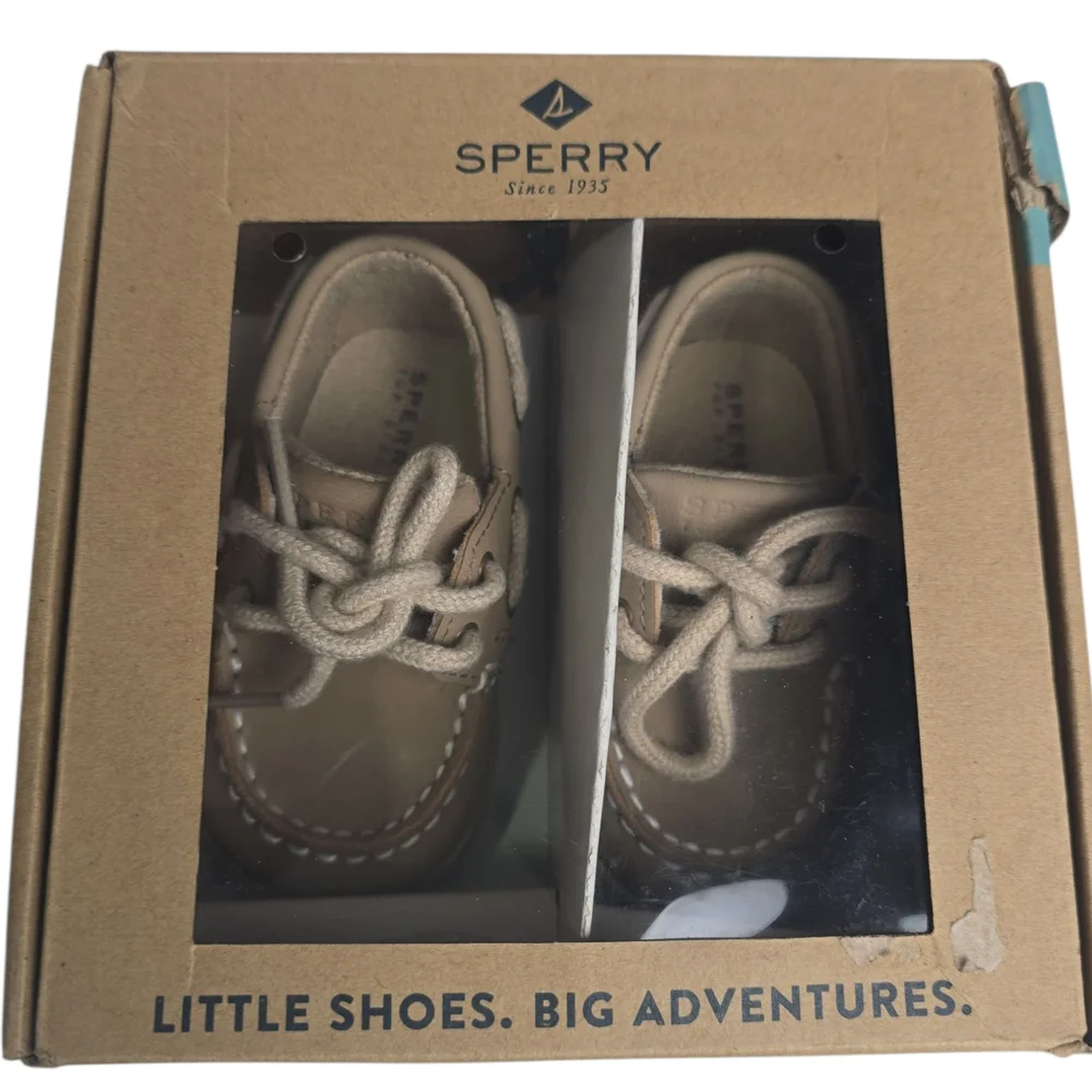 Sperry Top Sider Girls 2 M Toddler Intrepid Crib Oat Linen Lace Up Boat Shoes